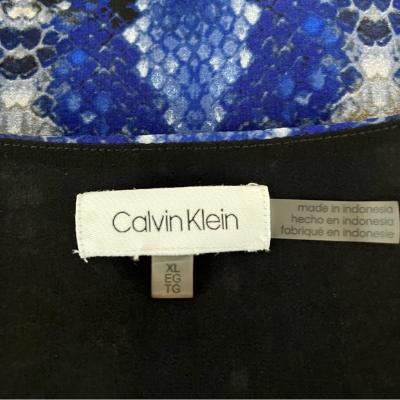 Calvin Klein Blue Snake Print V Neck Long Sleeve Blouse - Picture 8 of 12